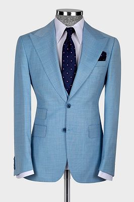 Hugh Bespoke Sky Blue Three Pieces Peaked Lapel Men Suits_1