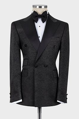 Daivd Black Jacquard Peaked Lapel Double Breasted Men Suits