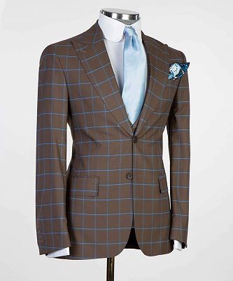 Graham Brown Plaid Three Pieces Slim Fit Stylish Men Suits for Business_3