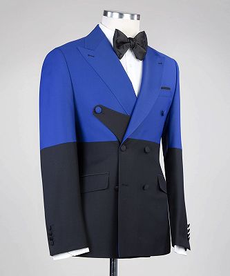 Auberon Saprkly Blue And Black Double Breasted Peaked Lapel Prom Suits