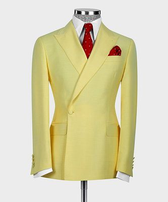Gordon Stylish Light Yellow One Button Peaked Lapel Men Suits_3