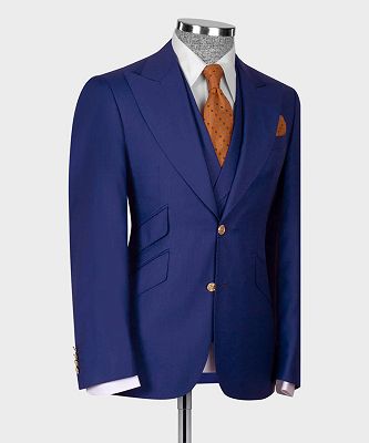 Harold Chic Navy Blue Peaked Lapel Three Pieces Men Business Suits_3
