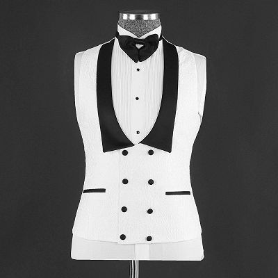 Herman Chic White Jacquard Three Pieces Shawl Lapel Wedding Suits_2