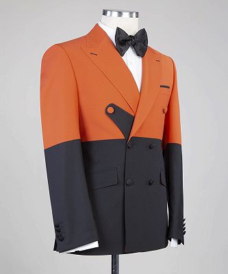 Zachary Orange And Black Newest Peaked Lapel Men Suits for Prom