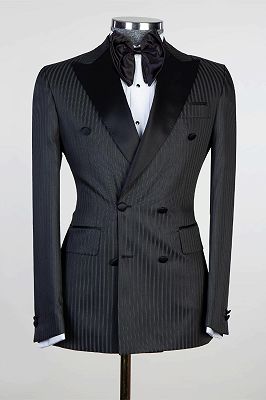 Gabriel Black Stripe Double Breasted Peaked Lapel Chic Prom Men Suits
