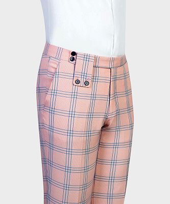 Lou Pink Double Breasted Plaid Stylish Peaked Lapel Men Suits_4