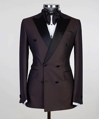 Kevin Chocolate Fashion Two Pieces Double Breasted Prom Men Suits_3