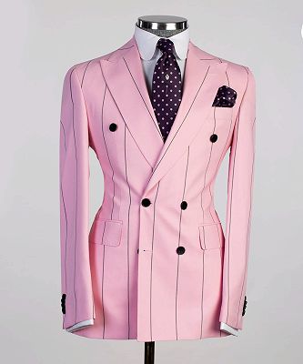 Nicholas Pink Striped Double Breasted Peaked Lapel Prom Suits_4