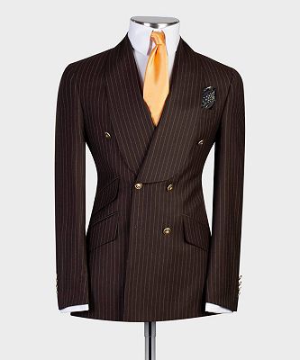Bert Chic Chocolate Stripe Double Breasted Shawl Lapel Two Pieces Men Suits_3
