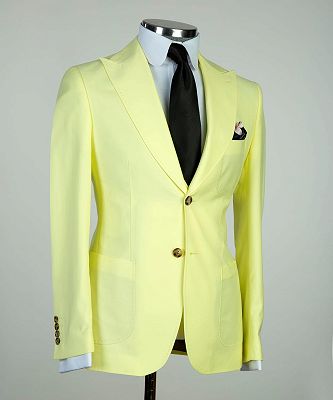 Ralph Chic Light Yellow Peaked Lapel Three Pieces Men Business Suits_3