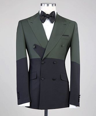 Enos Latest Design Dark Green and Black Double Breasted Close Fitting Men Suits_3