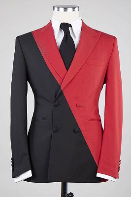 Frederick Gorgeous Red And Black Double Breasted Slim Fit Bespoke Men Suits_1