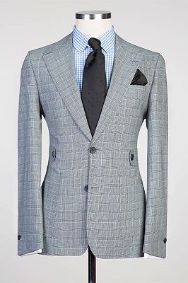 Theodore Light Grey Plaid Two Pieces Close Fitting Men Suits_1