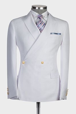 Elroy New Arrival White Double Breasted Slim Fit Bespoke Prom Men Suits