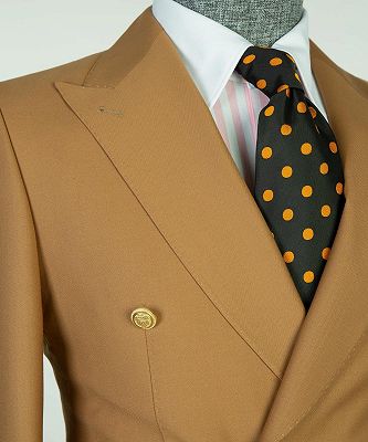 Leonard Light Brown Double Breasted Peaked Lapel Business Men Suits_2