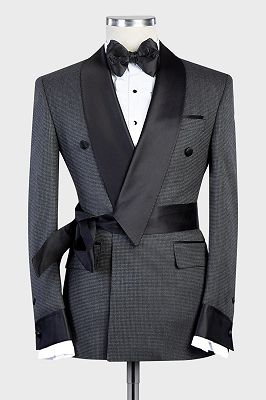 Basil Grey Fashion Two Pieces Bespoke Men Suits With Black Shawl Lapel_1