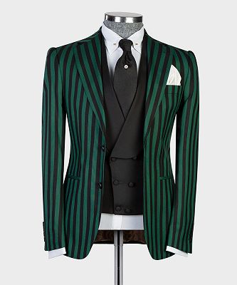 Herman Simple Green Stripe Peaked Lapel 3-Pieces Close Fitting Prom Suits for Men