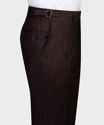 Bert Chic Chocolate Stripe Double Breasted Shawl Lapel Two Pieces Men Suits_4