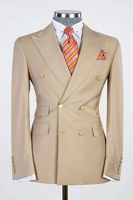 Sinclair Chic khaki Double Breasted Peaked Lapel Men Suits For Business_1