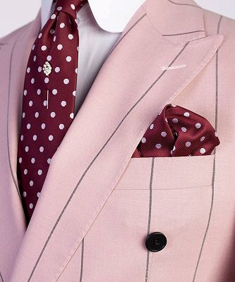 Norbert Bespoke Pink Stripe Peaked Lapel Double Breasted Men Suits_3
