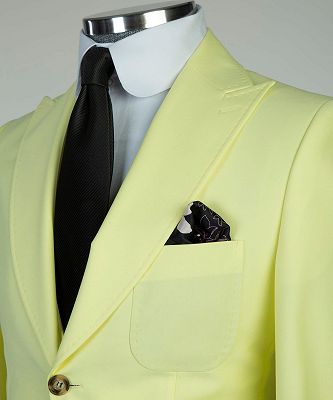 Ralph Chic Light Yellow Peaked Lapel Three Pieces Men Business Suits_4