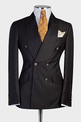 Luman Black Stripe Double Breasted Shawl Lapel Business Men Suits