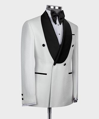 Elroy White Two Pieces Double Breasted Wedding Suits With Black Shawl Lapel_3