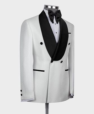 Elroy White Two Pieces Double Breasted Wedding Suits With Black Shawl Lapel