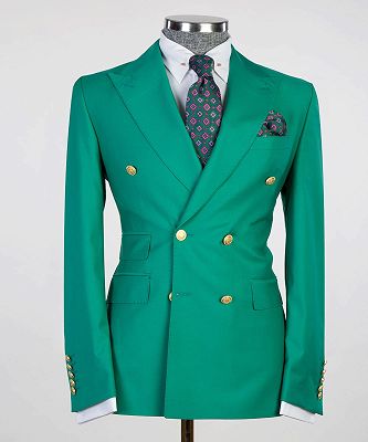 Pearce Green Peaked Lapel Double Breasted Fashion Prom Suits_4
