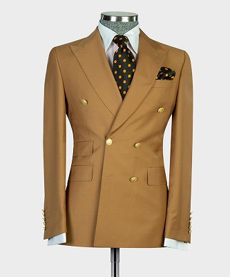 Leonard Light Brown Double Breasted Peaked Lapel Business Men Suits_4