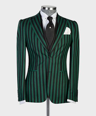 Herman Simple Green Stripe Peaked Lapel 3-Pieces Close Fitting Prom Suits for Men_4