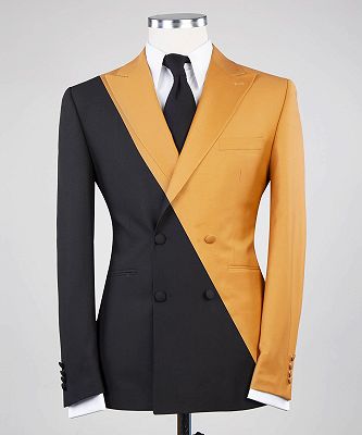 Gideon Yellow and Black Peaked Lapel Doule Breasted Chic Prom Suits_3