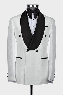 Elroy White Two Pieces Double Breasted Wedding Suits With Black Shawl Lapel_1