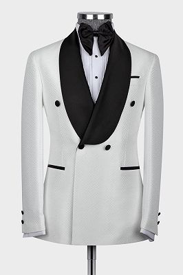 Elroy White Two Pieces Double Breasted Wedding Suits With Black Shawl ...