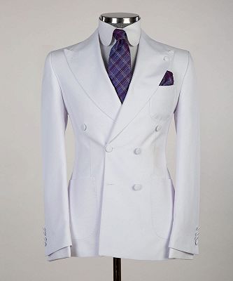 Ernest White Peaked Lapel Two Pieces Close Fitting Wedding Suits_4