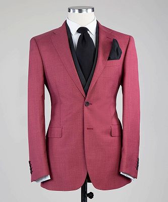 Edwin Rose Red Three Pieces Notched Lapel Bespoke Wedding Suits_3