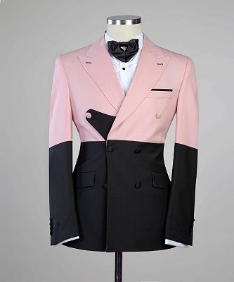 George New Arrival Pink And Black Double Breasted Peaked Lapel Prom Men Suits_3