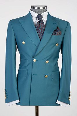 Lincoln Fashion Blue Two Pieces Men suits With Peaked Lapel_1