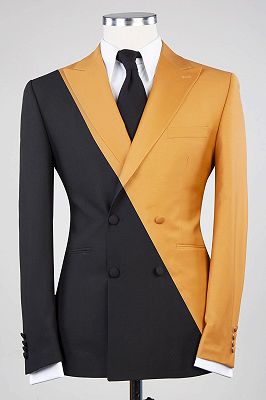 Gideon Yellow and Black Peaked Lapel Doule Breasted Chic Prom Suits