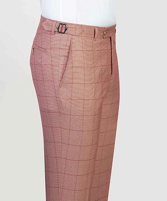 Stuart Fashion Pink Plaid Slim Fit Peaked Lapel Three Pieces Men Suits_4