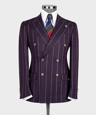 Malcolm Chic Purple Stripe Double Breasted Tailored Men Suit For Business_5