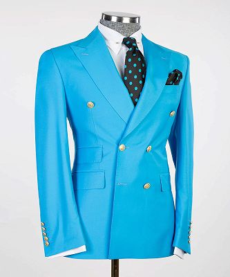 Lenny Fashion Light Blue Slim Fit Peaked Lapel Two Pieces Men Suits_4