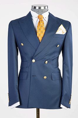 Morgan Latest Design Navy Peaked Lapel Double Breasted Bespoke Men Suits_1
