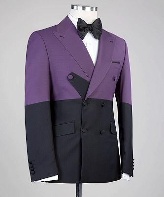 Emlyn Modern Purple And Black Double Breasted Peaked Lapel Men Suits for Prom