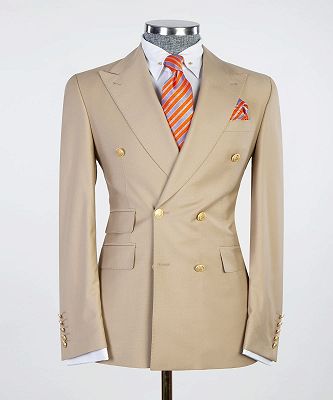 Sinclair Chic khaki Double Breasted Peaked Lapel Men Suits For Business_4