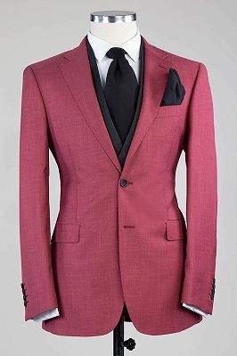 Edwin Rose Red Three Pieces Notched Lapel Bespoke Wedding Suits_1