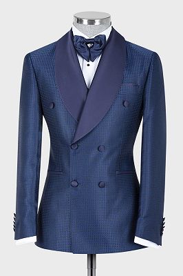 Len Chic Navy Two Pieces Double Breasted Shawl Lapel Wedding Suits_1