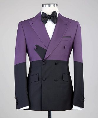 Emlyn Modern Purple And Black Double Breasted Peaked Lapel Men Suits for Prom_3