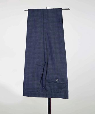 Lance Stylish Navy Plaid Peaked Lapel Slim Fit Tailored Men Suit For Business_4