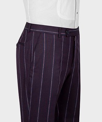 Malcolm Chic Purple Stripe Double Breasted Tailored Men Suit For Business_6